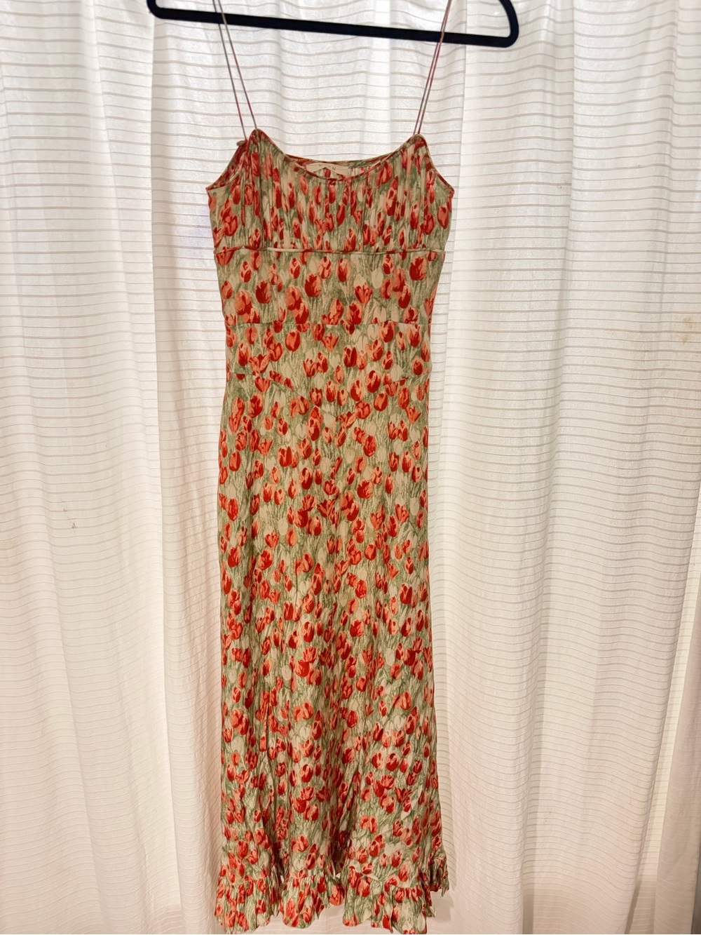 Doen Green Slip Maxi Dress with Red Floral Print